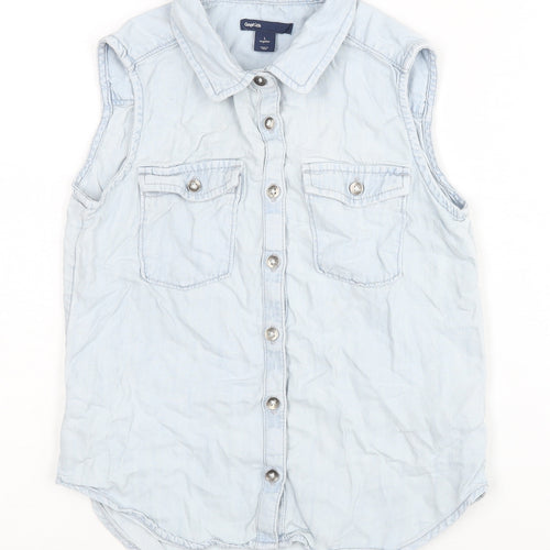 Gap Girls Blue Button-Up Sleeveless Shirt Size L