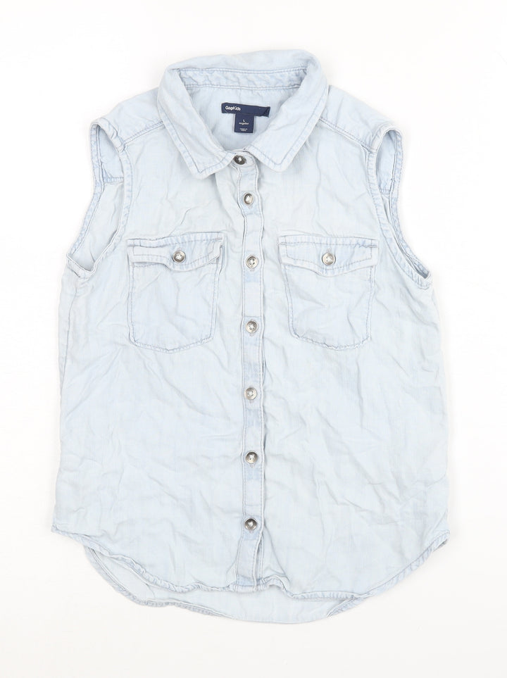 Gap Girls Blue Button-Up Sleeveless Shirt Size L