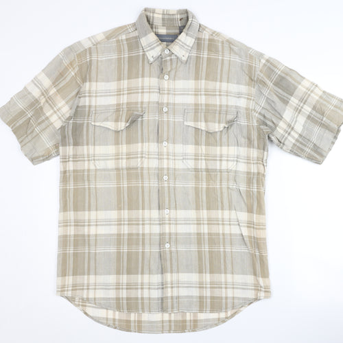 Banana Republic Men's Beige Plaid Button-Up Shirt S
