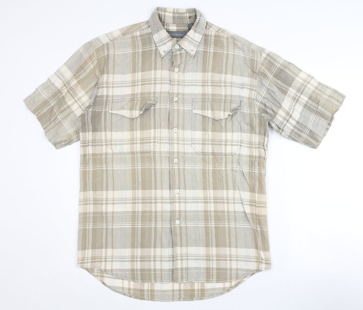 Banana Republic Men's Beige Plaid Button-Up Shirt S