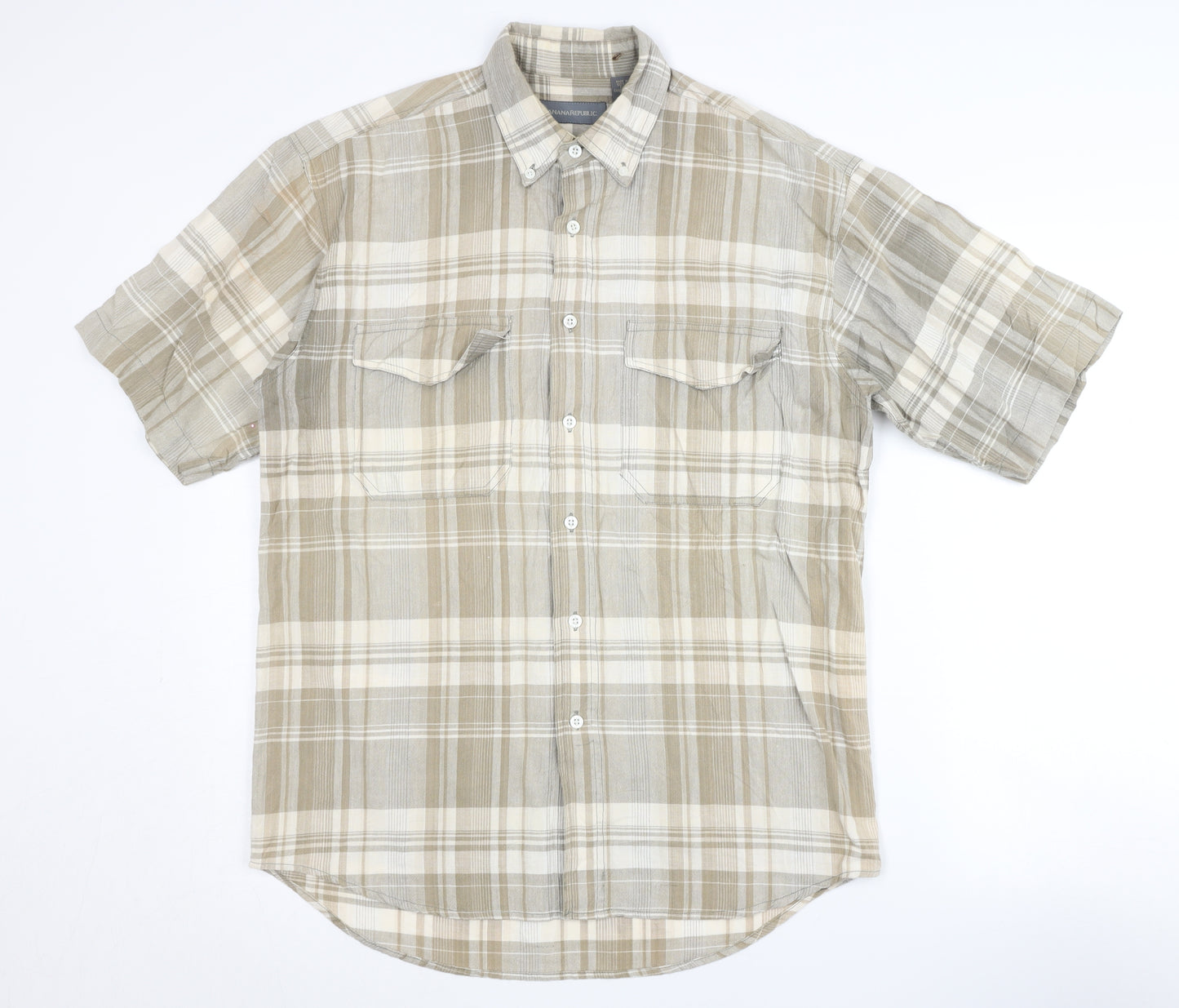 Banana Republic Men's Beige Plaid Button-Up Shirt S