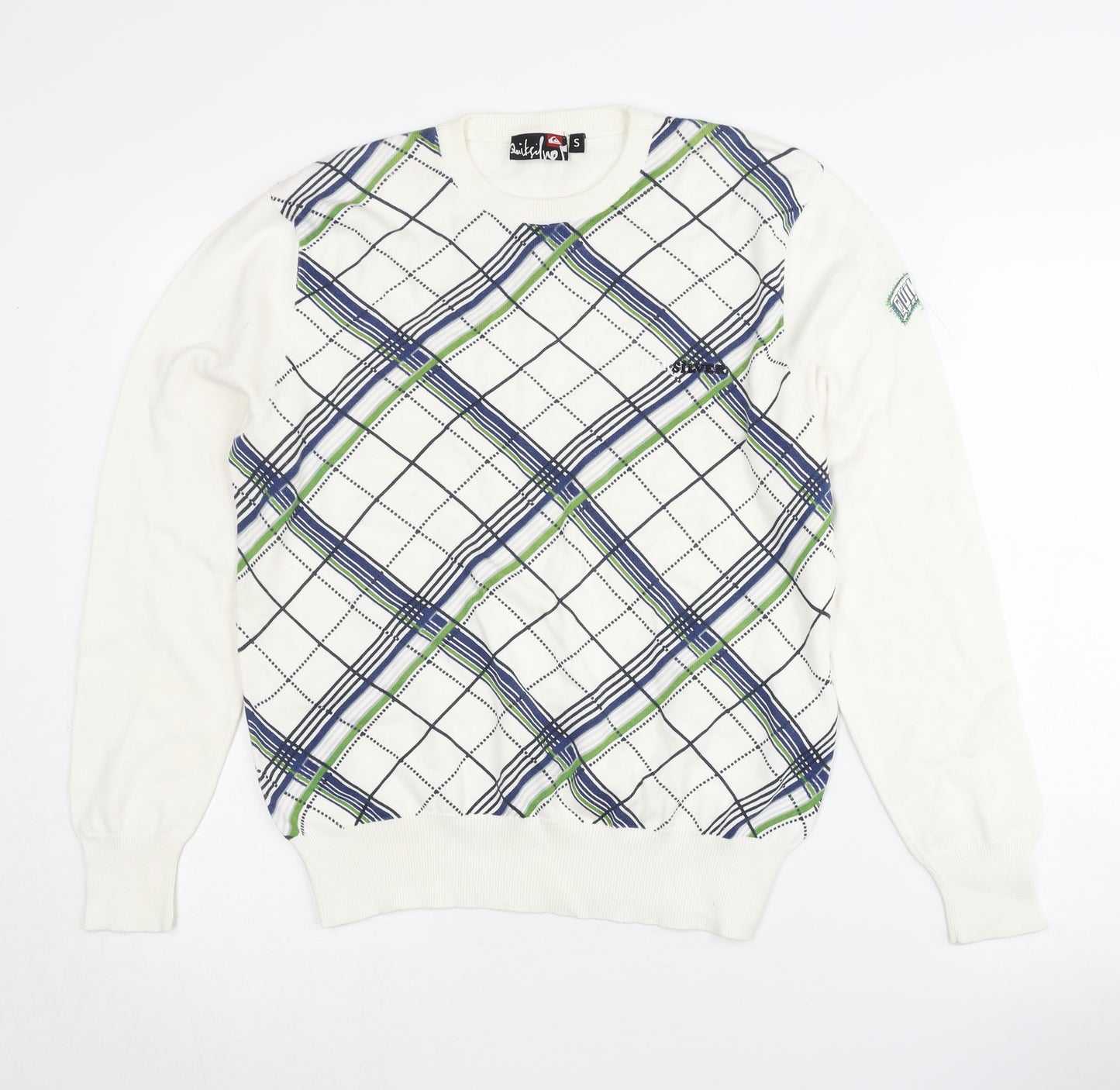 Quiksilver Men's White Argyle Pullover S Jumper