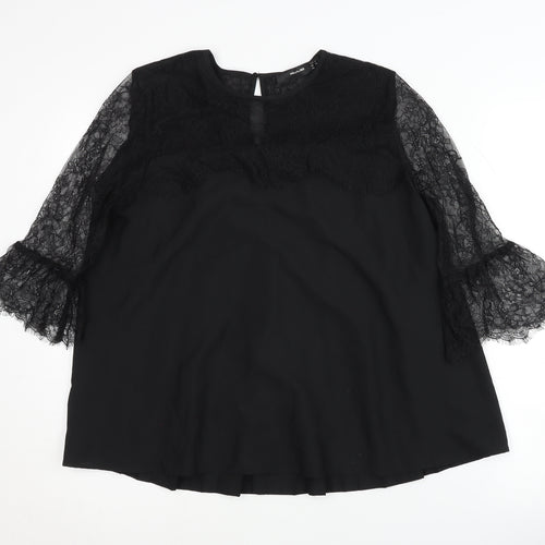 Hallhuber Women's Black Lace Tunic Blouse Size 10