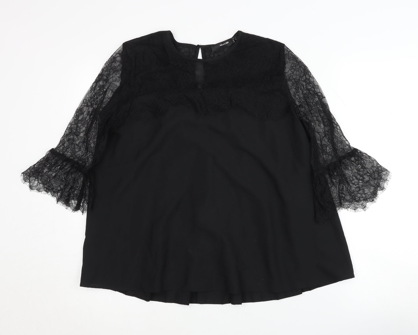 Hallhuber Women's Black Lace Tunic Blouse Size 10