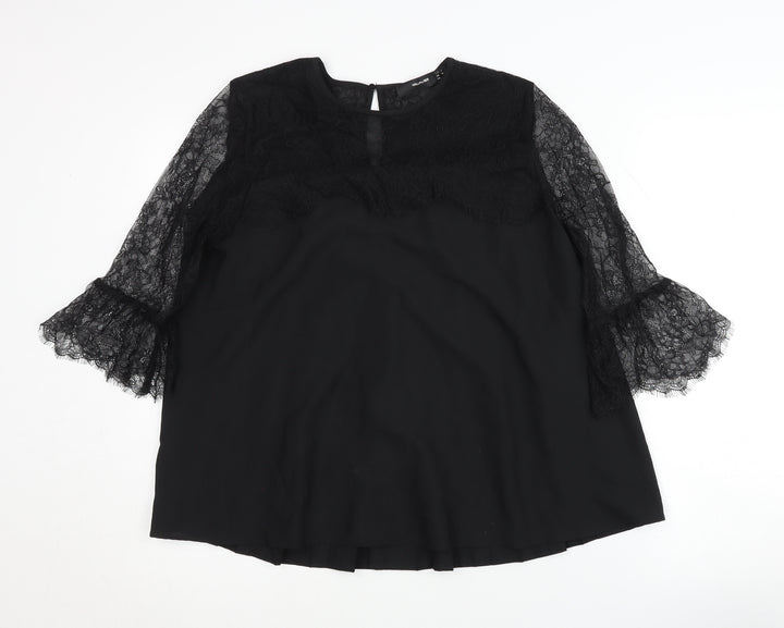 Hallhuber Women's Black Lace Tunic Blouse Size 10