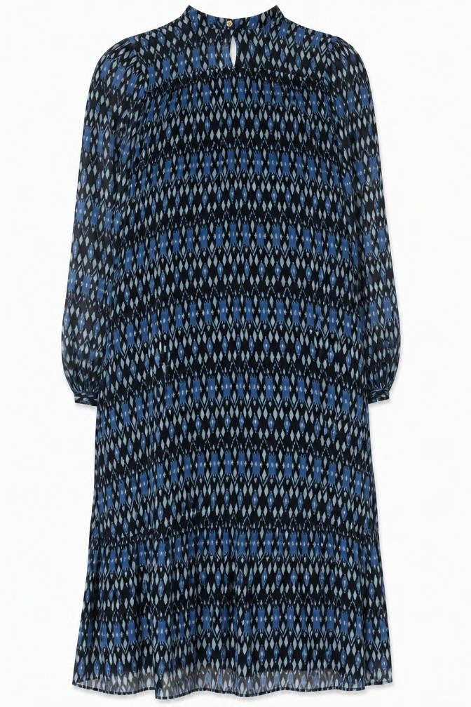 Front view of Whistles Women Blue Geometric Long Sleeve Dress