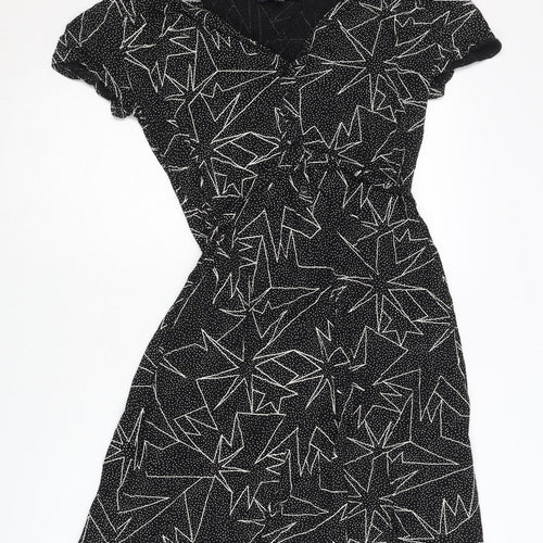 French Connection Women's Geometric Black Shift Dress - Size 10