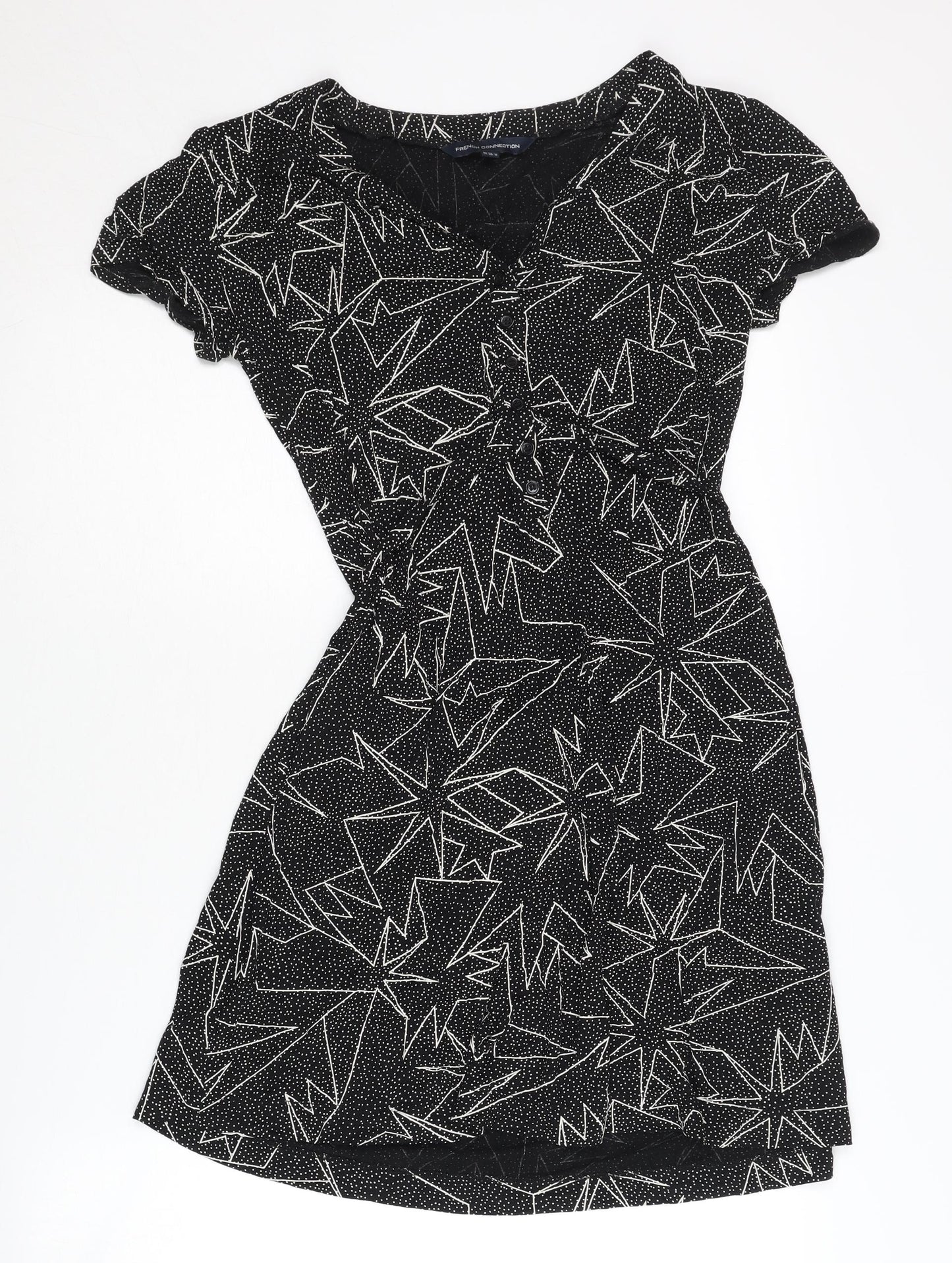 French Connection Women's Geometric Black Shift Dress - Size 10