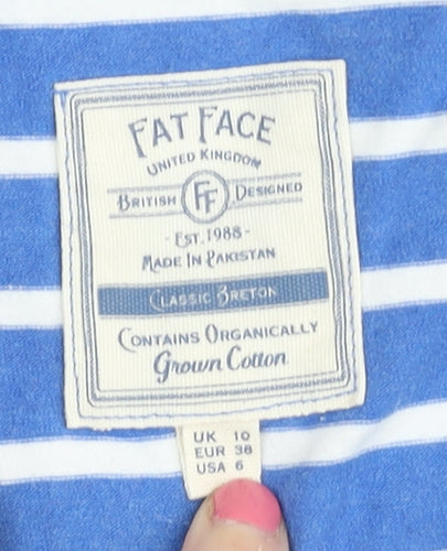 Fat Face Women's Blue Striped T-Shirt Size 10