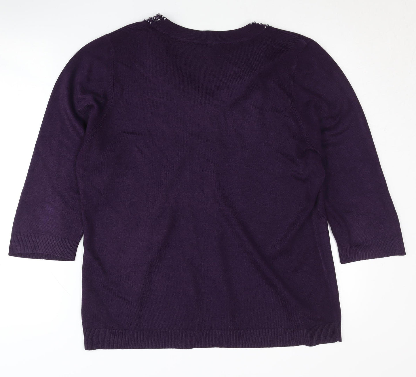 BHS Women's Purple V-Neck Beaded Pullover Jumper Size 18