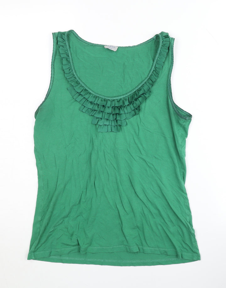 Oasis Women’s Green Ruffle Tank, Size 14, Casual Spring