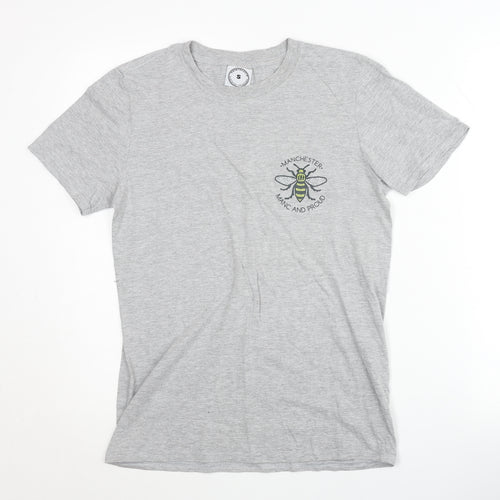 Printopolis Unisex Grey Embroidered T-Shirt, S, Casual Style