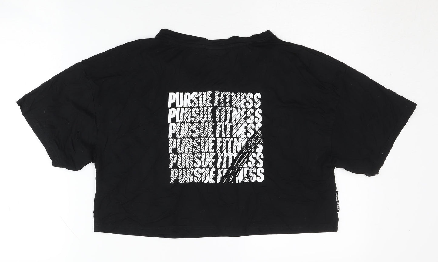 Pursue Fitness Women's Black Cropped T-Shirt, Size S