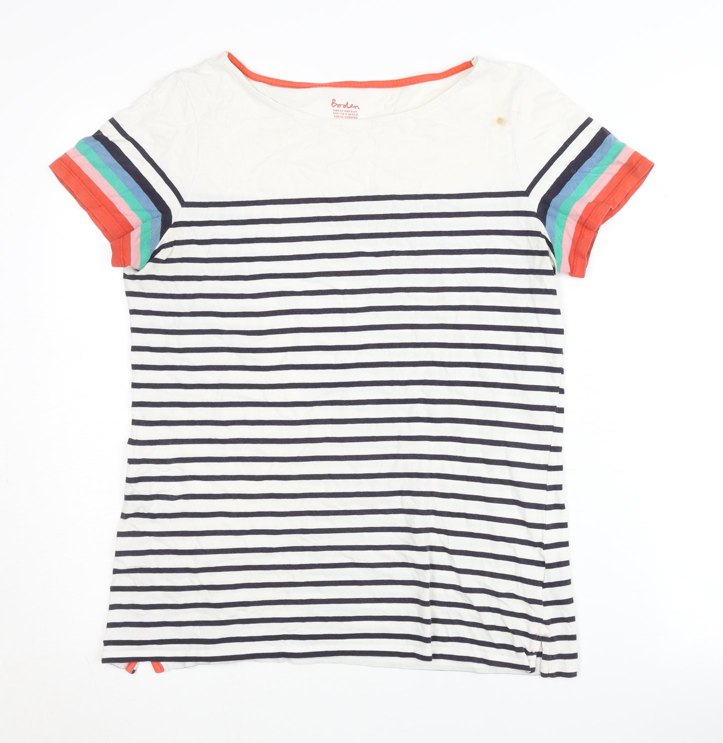Boden Women Multicoloured Stripe T-Shirt Size 12 Cotton
