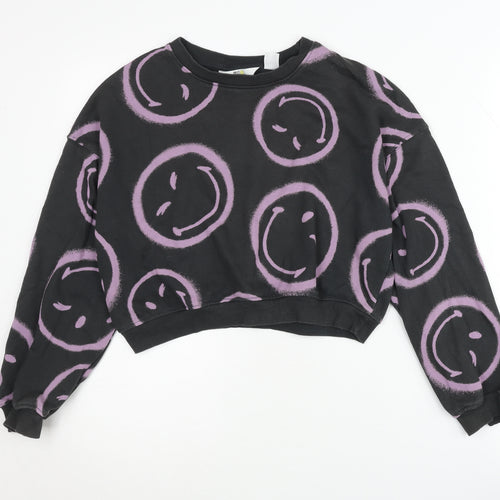 H&M x SmileyWorld Girls Black Pullover Sweatshirt 11-12Y
