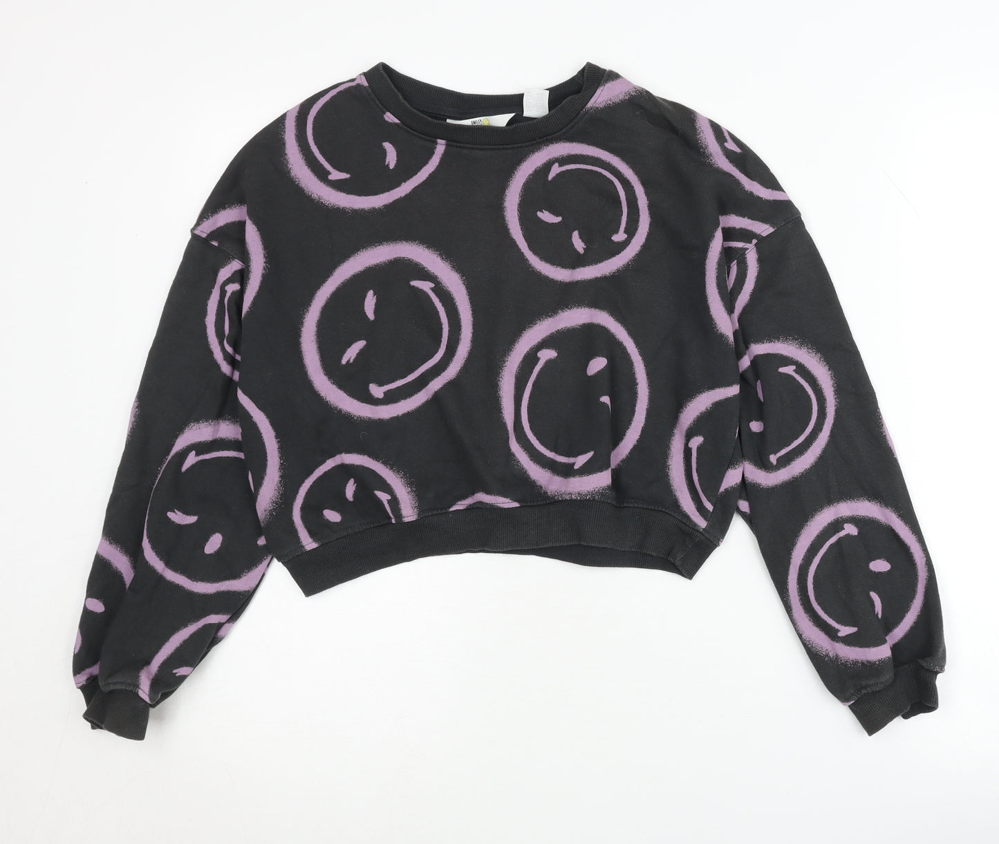 H&M x SmileyWorld Girls Black Pullover Sweatshirt 11-12Y