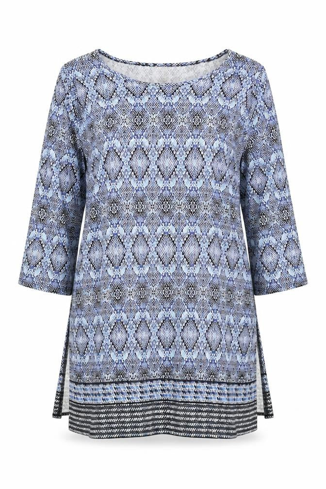 Front view of Philosophy Women's Blue 2XL Geometric Tunic Top