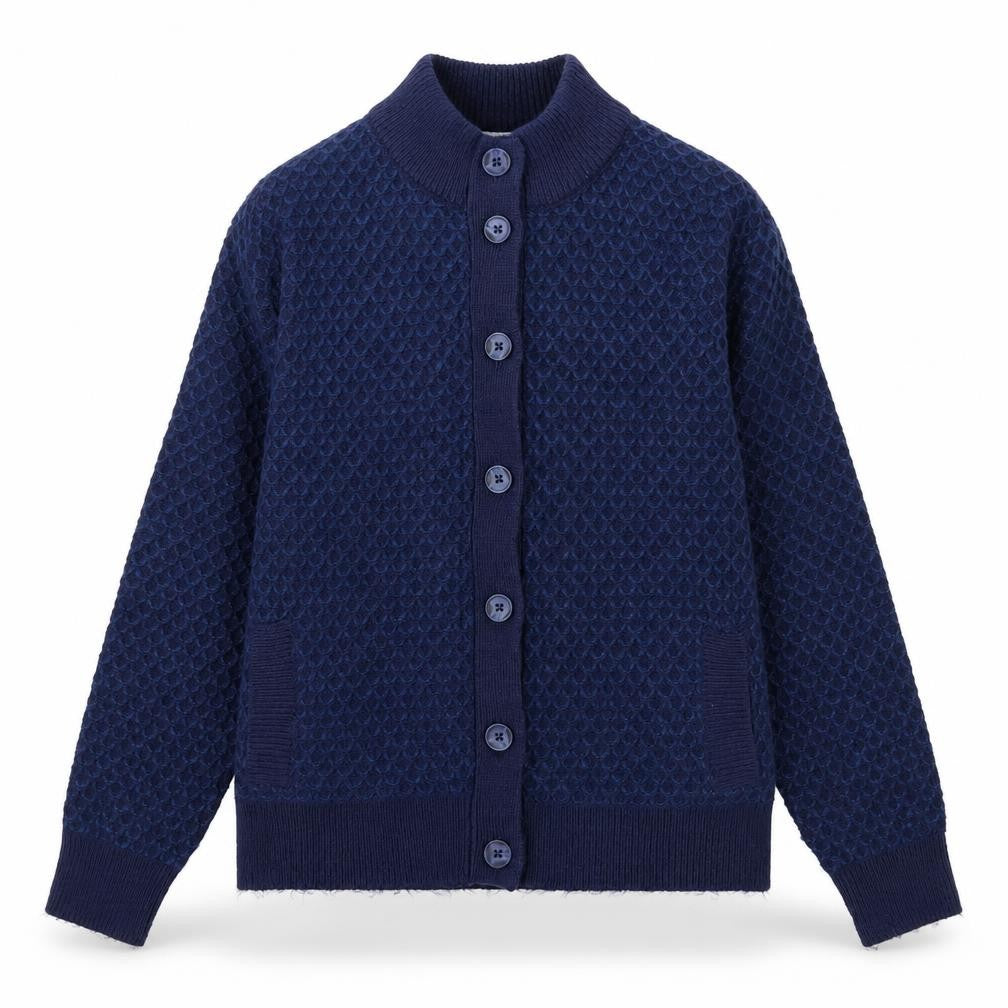 Front view of Honor Millburn Women's Blue Cardigan, size S