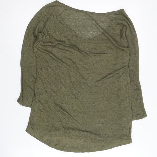 Zara Women's Green Scoop Neck 3/4 Sleeve T-Shirt, Size S