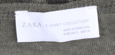Zara Women's Green Scoop Neck 3/4 Sleeve T-Shirt, Size S