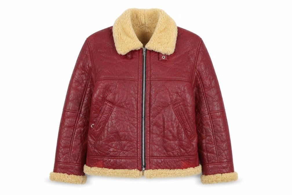 Front view of Walter Darrucci Women's Red Biker Jacket 2XS