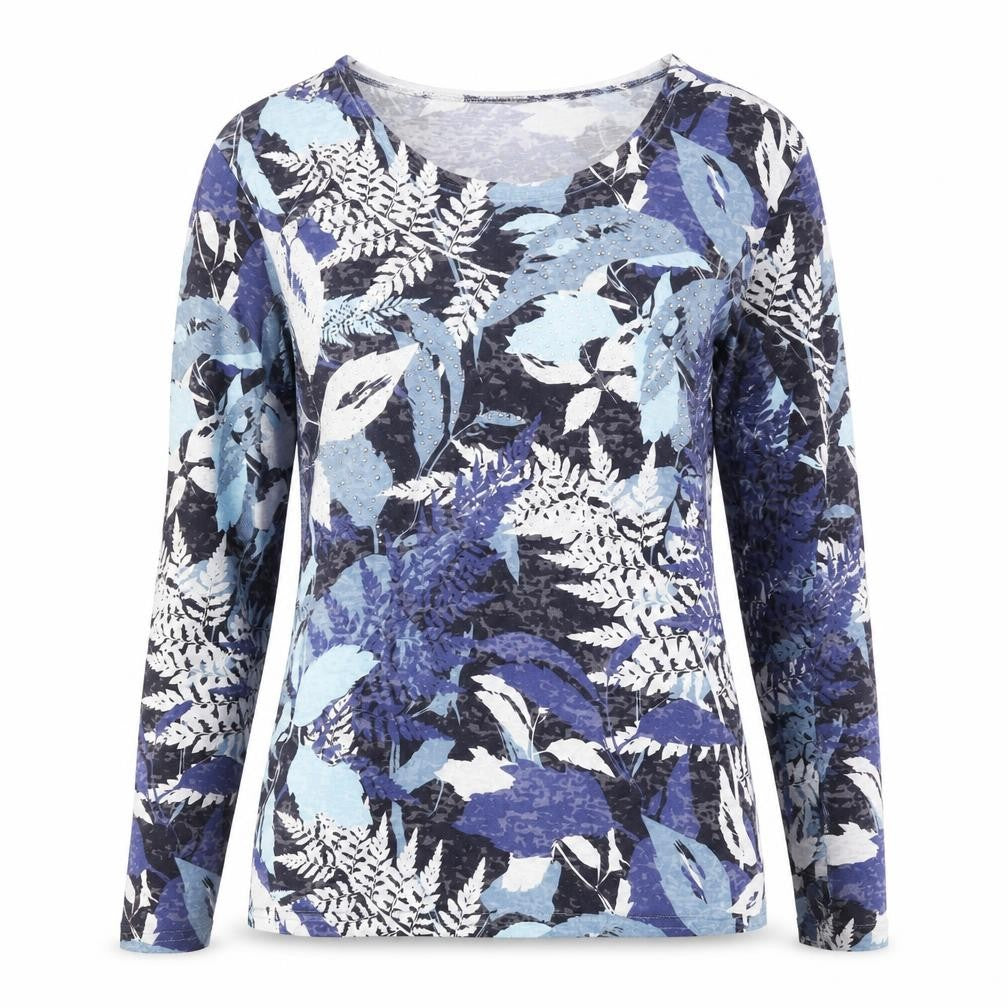 Alexara Women's Blue Floral Long Sleeve T-Shirt