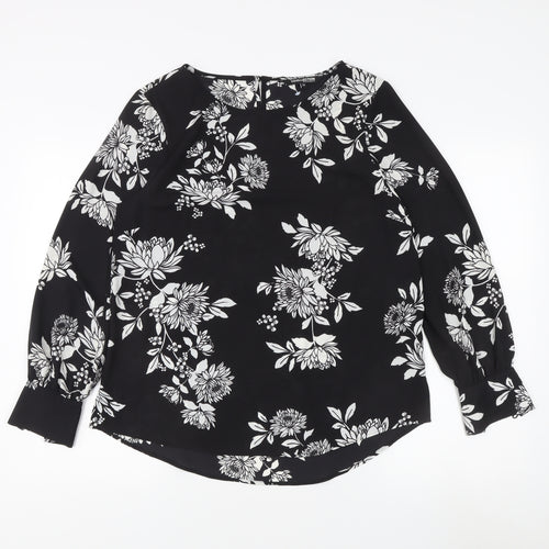 Debenhams Women's Black Floral Tunic Blouse Size 14