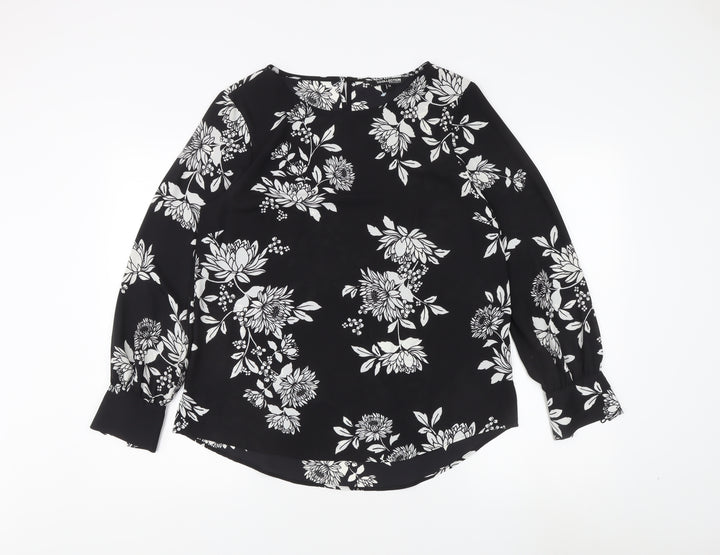 Debenhams Women's Black Floral Tunic Blouse Size 14