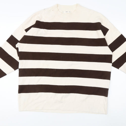 MNG Women's Pullover Jumper L Brown Stripe