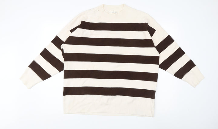 MNG Women's Pullover Jumper L Brown Stripe