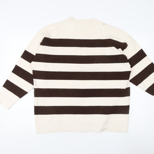 MNG Women's Pullover Jumper L Brown Stripe