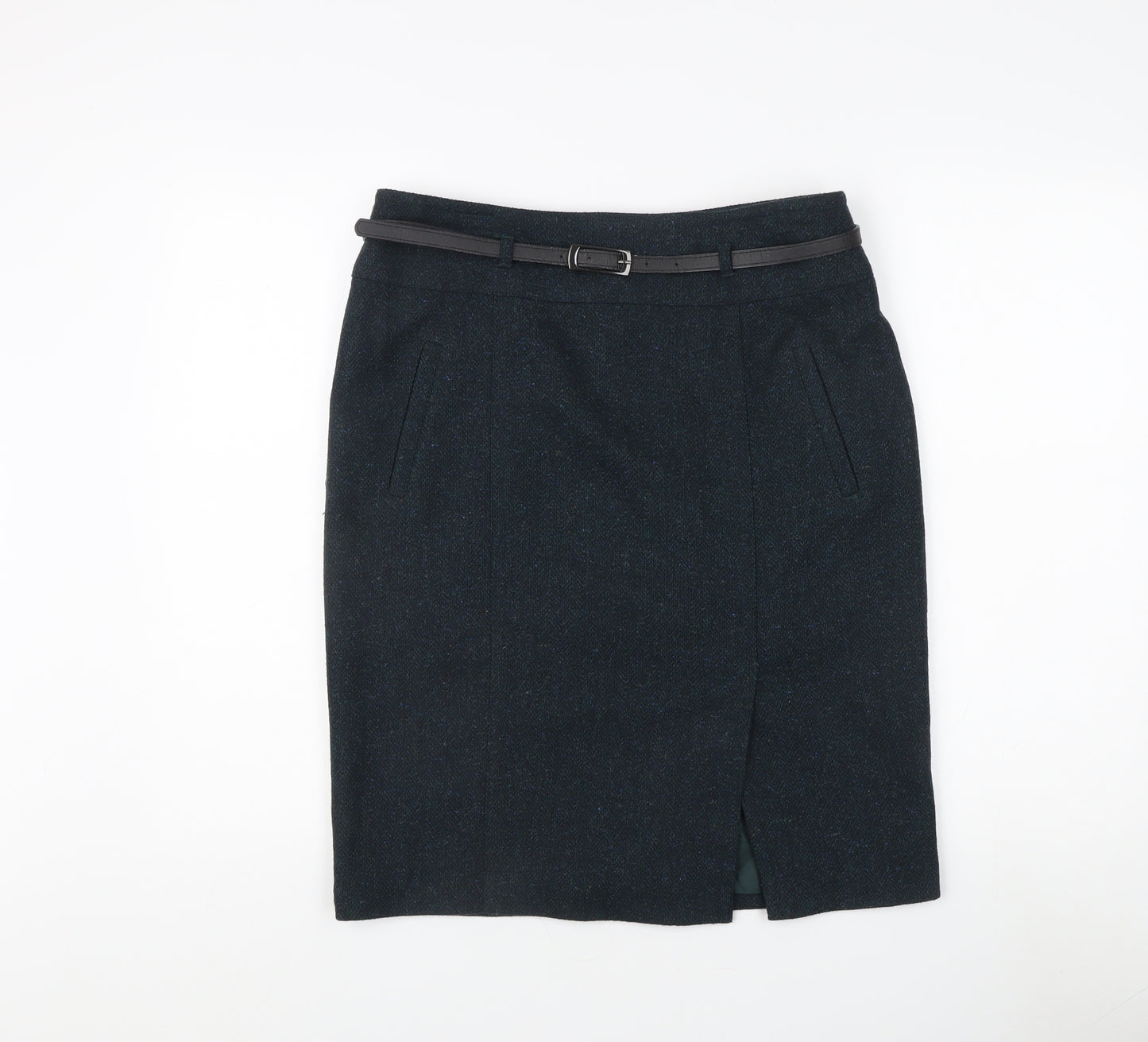 Marks and Spencer Blue Wool Blend Midi Skirt Size 12