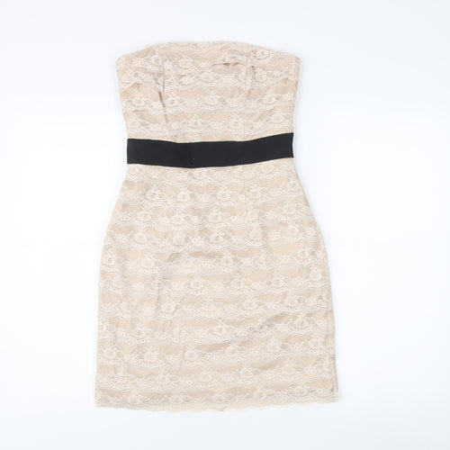 H&M Women's Beige Knee Length Sheath Dress Size 8