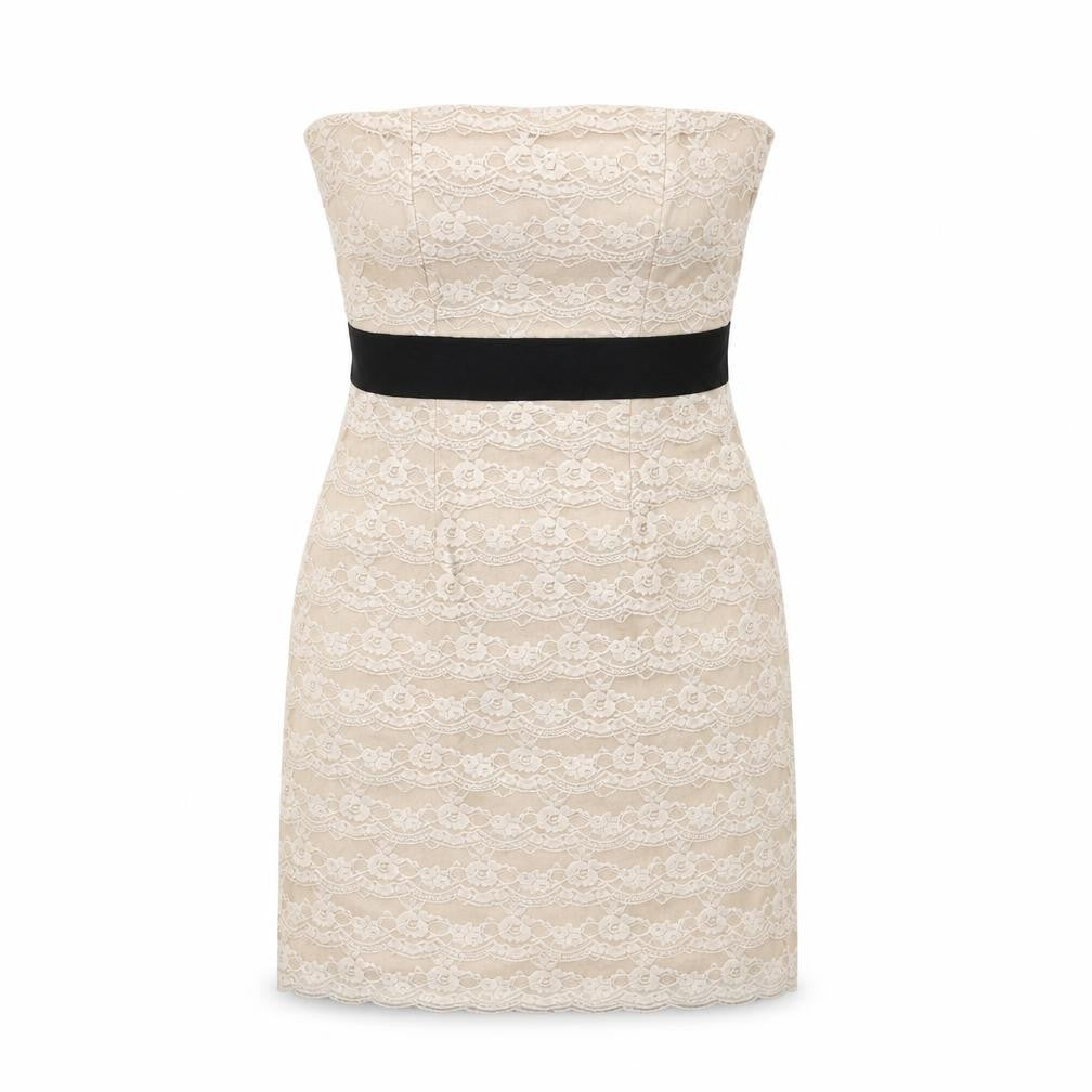 Front view of H&M Women's Beige Knee Length Sheath Dress, size 8