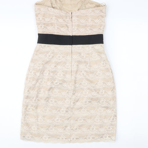 H&M Women's Beige Knee Length Sheath Dress Size 8