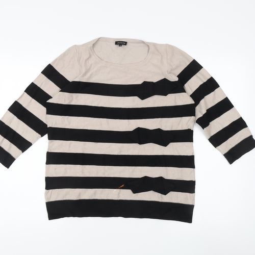 Jaeger Women's Black Beige Striped Pullover M
