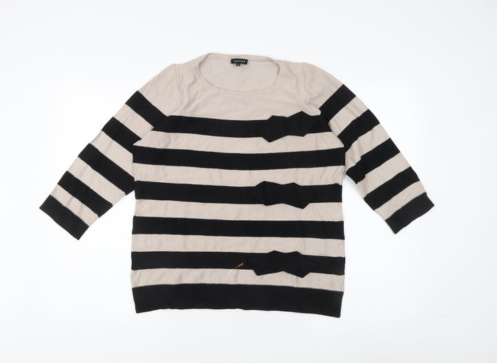 Jaeger Women's Black Beige Striped Pullover M