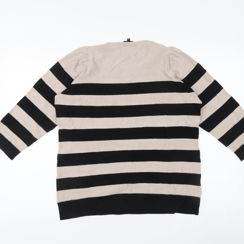 Jaeger Women's Black Beige Striped Pullover M