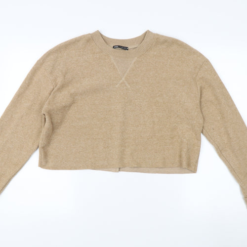 Zara Women's Beige Pullover Sweatshirt, Knit, Size L