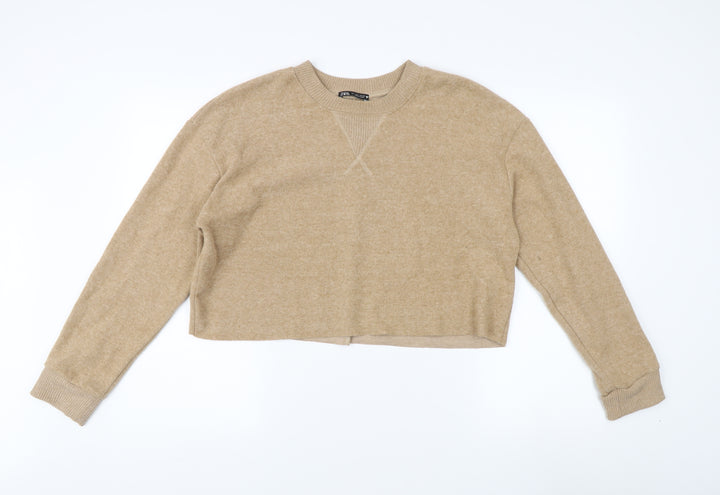 Zara Women's Beige Pullover Sweatshirt, Knit, Size L