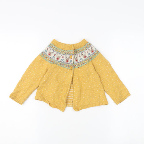JoJo Maman Bébé Unisex Yellow Knit Cardigan, Size 4 Plus