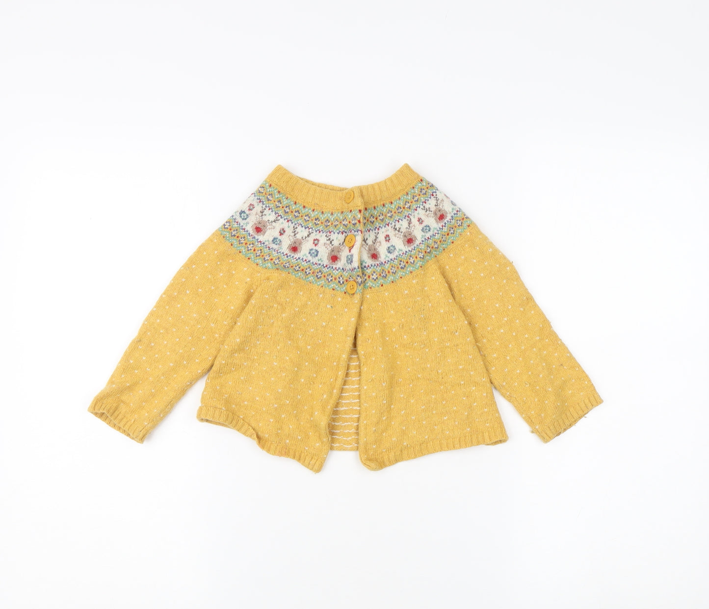 JoJo Maman Bébé Unisex Yellow Knit Cardigan, Size 4 Plus