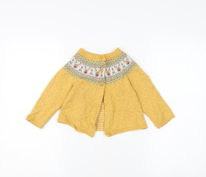 JoJo Maman Bébé Unisex Yellow Knit Cardigan, Size 4 Plus