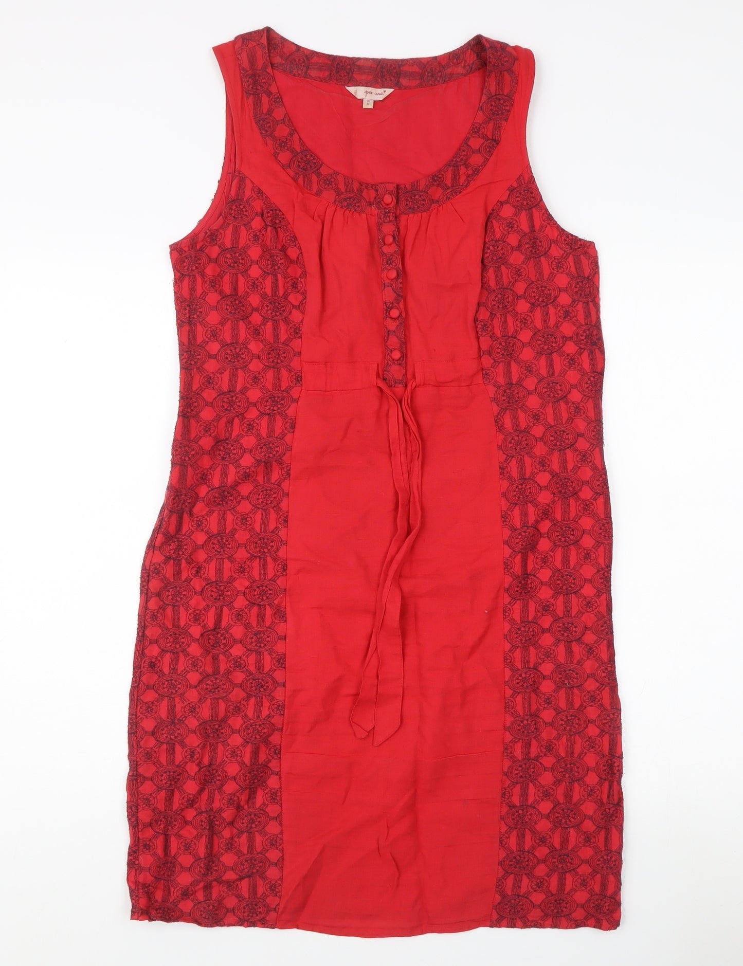 Marks and Spencer Red Linen Dress, Size 10, Round Neck