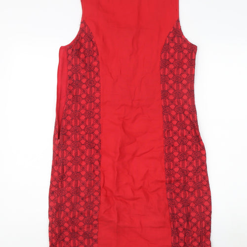 Marks and Spencer Red Linen Dress, Size 10, Round Neck