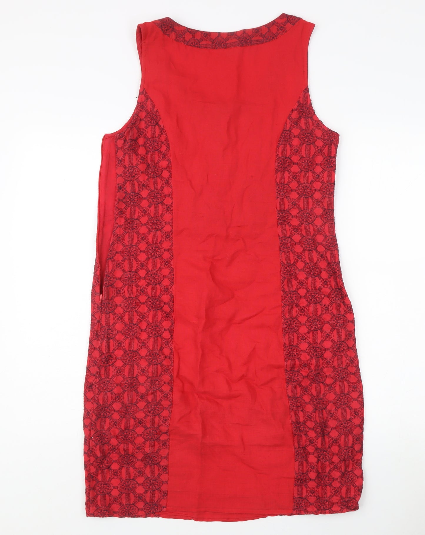 Marks and Spencer Red Linen Dress, Size 10, Round Neck