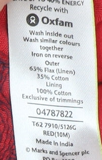 Marks and Spencer Red Linen Dress, Size 10, Round Neck