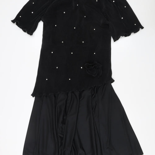 Classic Woman Black Beaded Dress Size 12 Flutter Sleeve