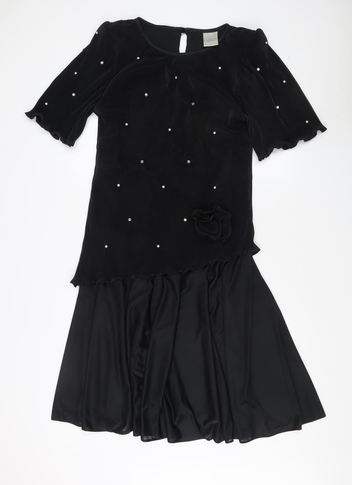 Classic Woman Black Beaded Dress Size 12 Flutter Sleeve