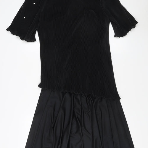 Classic Woman Black Beaded Dress Size 12 Flutter Sleeve